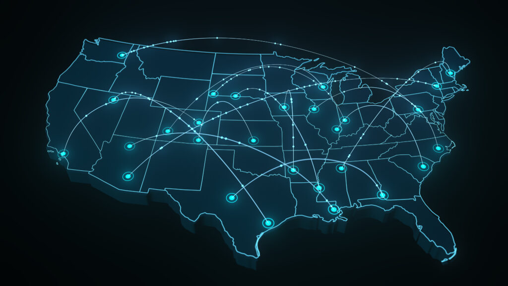 Map of Eastern US region (including Charlotte, NC) where Ethos Network Systems provides IT Services and cybersecurity services.